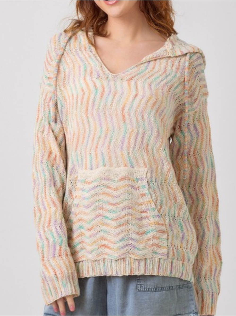 V-Neck Knit Pullover Sweater in Pastel Multi